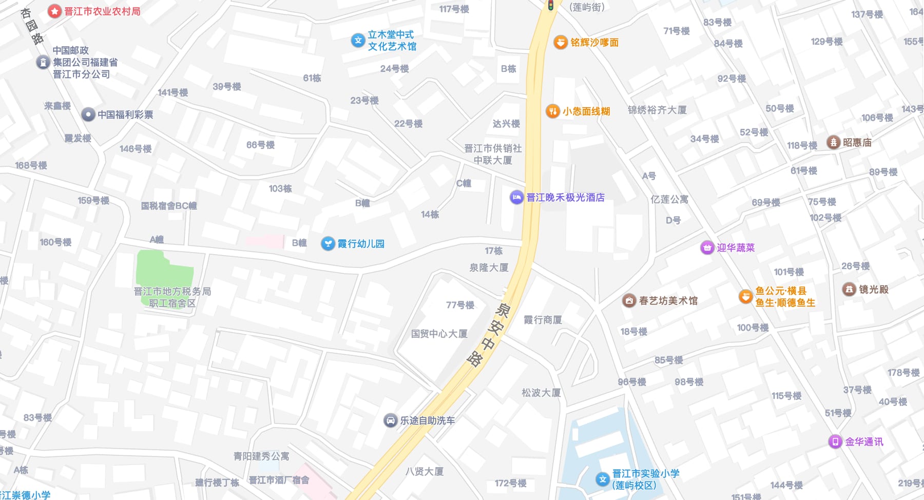晋江市泉安中路483号泉隆大厦周边位置示意